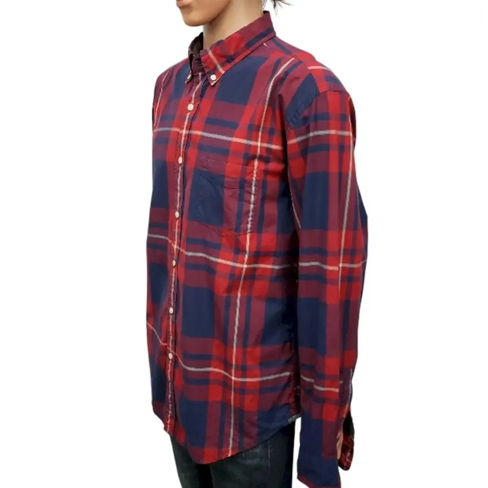 J. CREW Tartan Plaid Shirt Men XL Red Navy Multicolor Long Sleeve Button Down